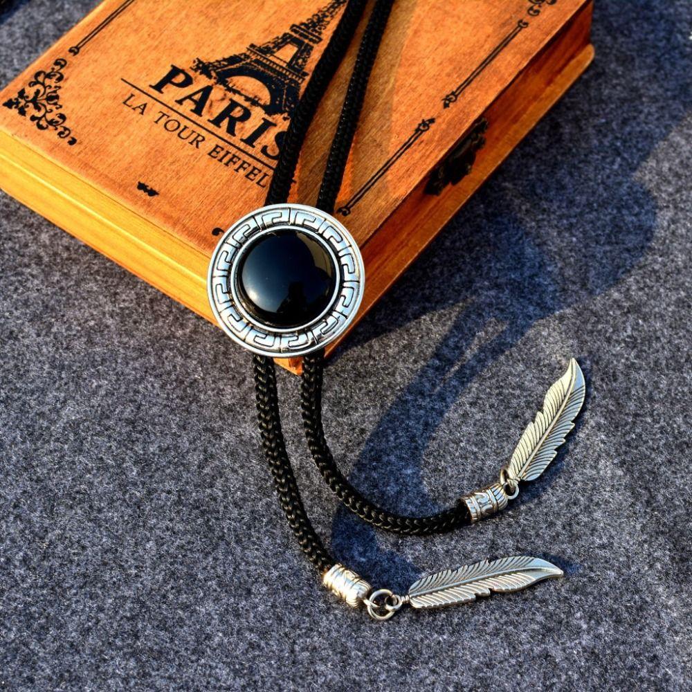 Round Bolo Tie Western Cowboy Shirt Imitation Gem Pendant Vintage Star Necklaces For Men Women