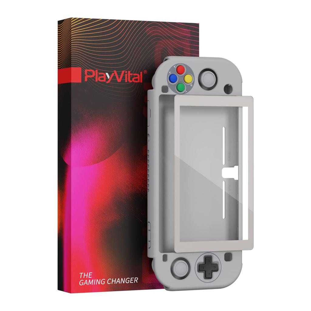 EXtremeRate PlayVital Switch Lite Schutzhülle Harte Schale für Switch Enthält Schutzglas Daumenstick-Griff und Tastenkappen SNES Classic