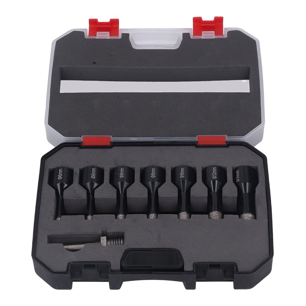 7 Stück Gelötete Diamant-Lochsäge 6-14mm M14 mit Stange für Keramik Marmor Granit Schwarz