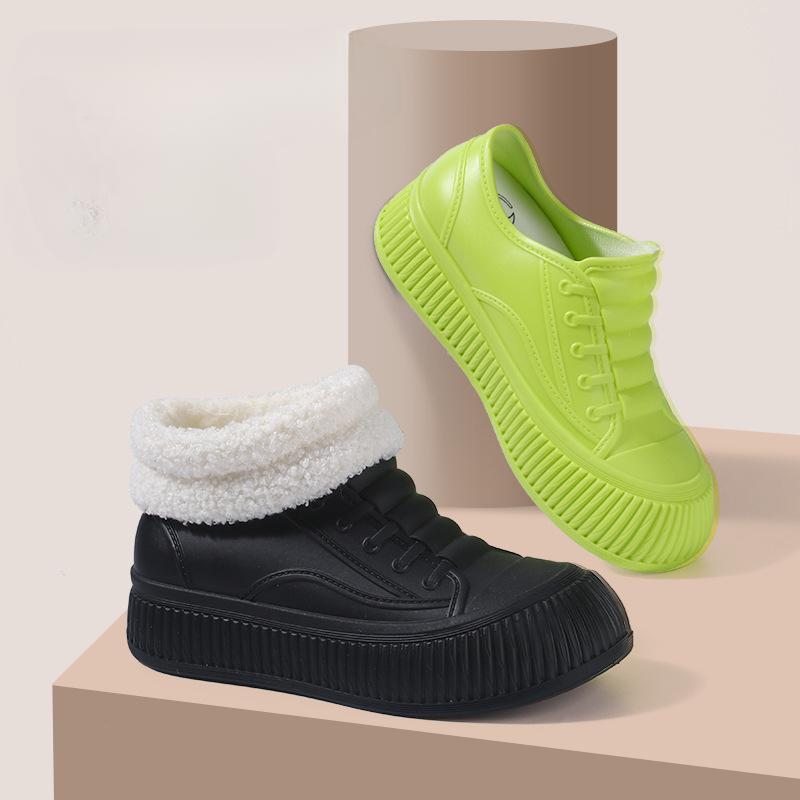 New Women's Fashion Waterproof and Wear-resistant Warm Velvet Short Rain Boots