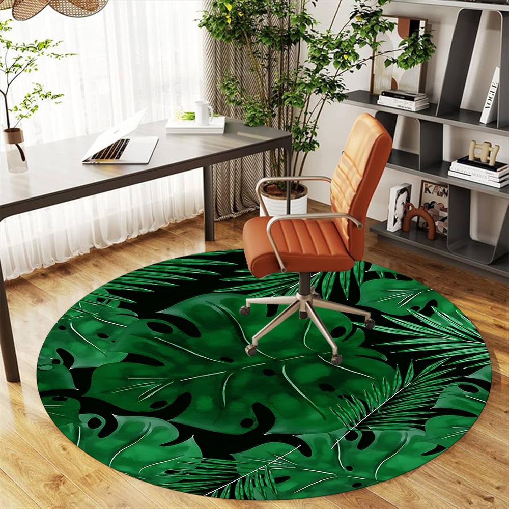 1pc Tropical Leaves Round Chair Mat Area Rug - Non-Slip, Floor Mat for Office, Bedroom, and Indoor Decor C1125174