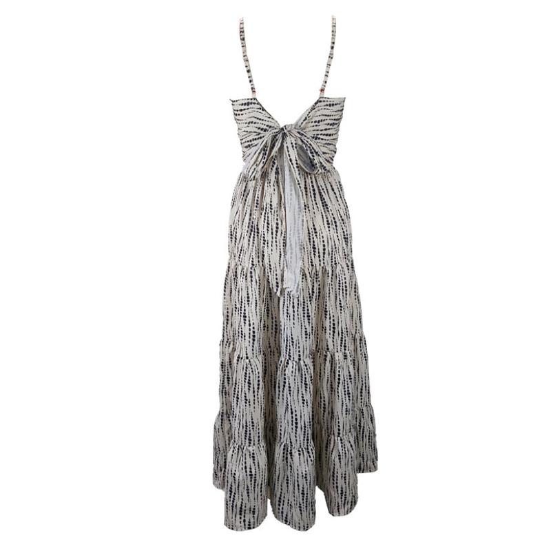 Women Summer Bandage Backless Holiday Beach Irregular Striped Printed One Piece Dress