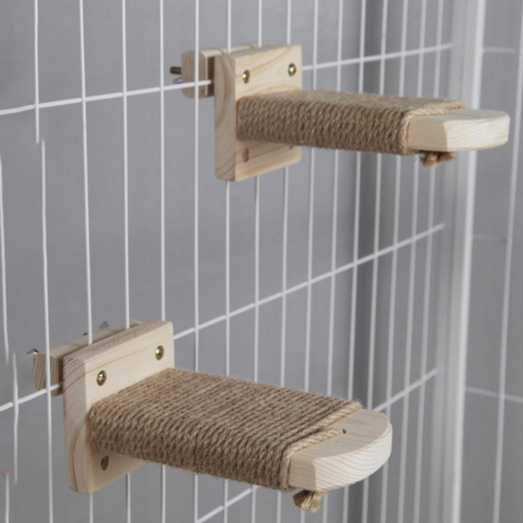 Cat Climbing Steps Senior Cat Wall Shelves 2 Pieces Space Saving Pet Paw Grinding Ladders Wooden for Indoor Kittens