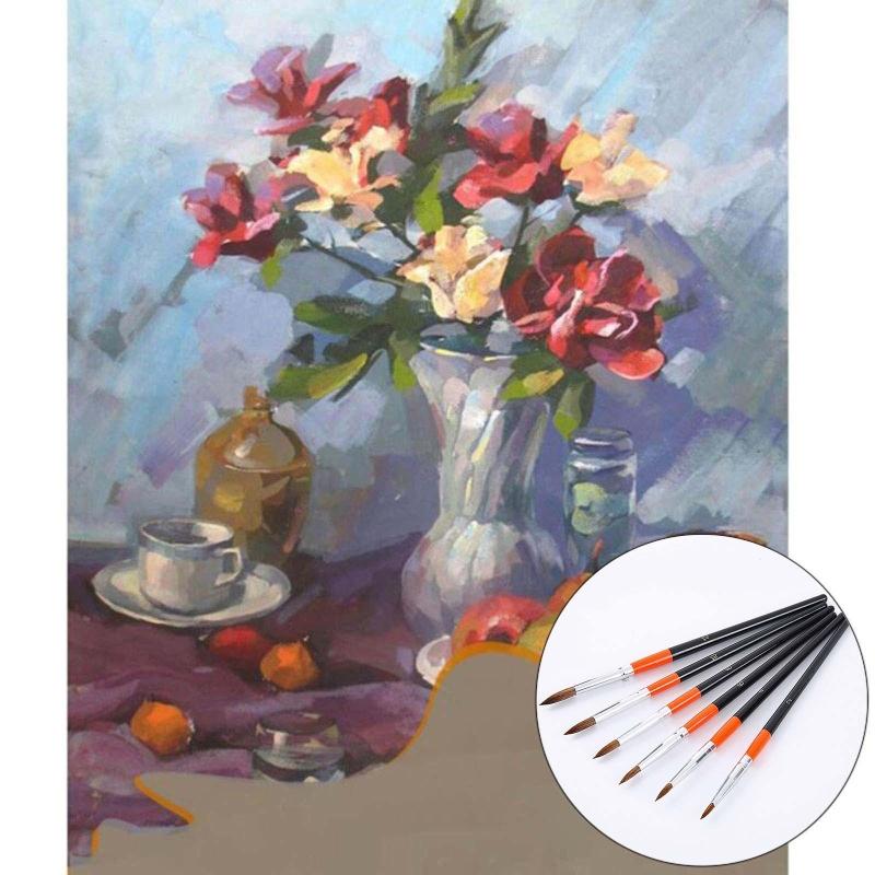 6 Kit Watercolor Painting Brushes Anti-Shedding Round Tip Artist Paintbrushes for Kids Adults Drawing Art Craft Supplies