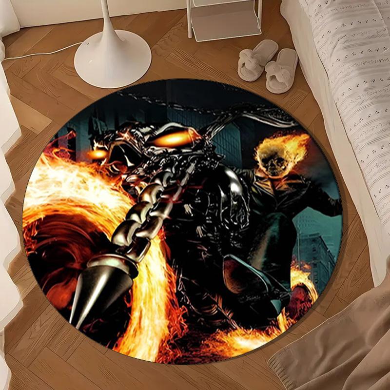 Rider On Fire Round Rug for Livingroom,Bedroom, Palyroom, Chair Rug, Area rug, Circle Carpet, Large Size Decor Fan Christmas gift