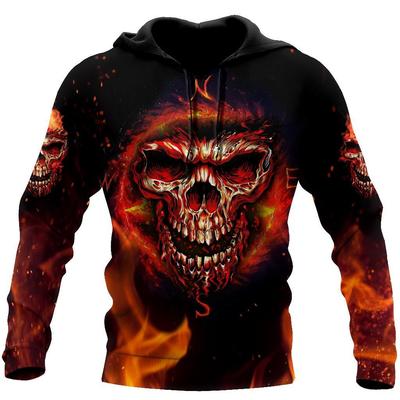 Men Hoodies 3D Print Horror Flaming Skull Graphic Fashion New Style Casual Pullover  Personality Oversize Men’s Clothing Tops