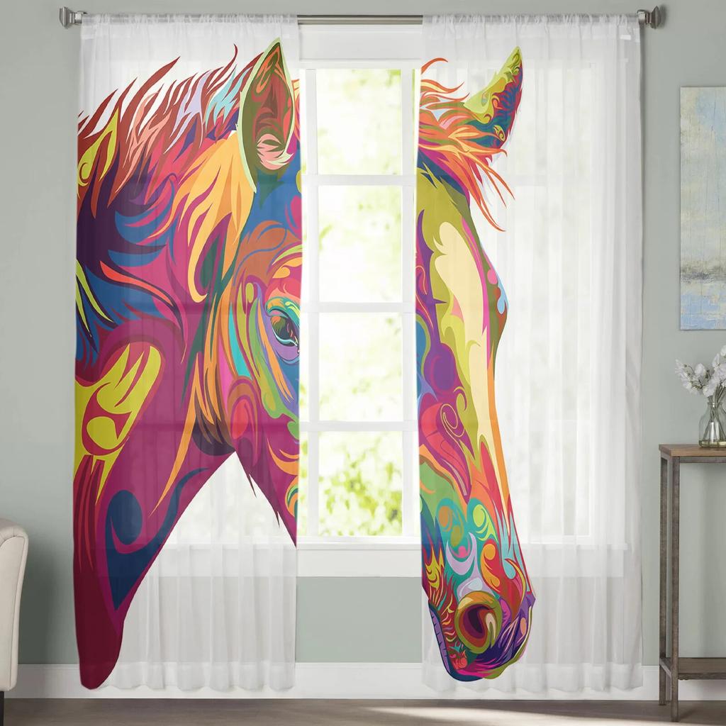 Hand Drawn Horse Head Modern Tulle Curtains For Living Room Bedroom Home Kitchen Window Sheer Curtains