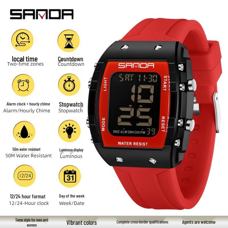 Sanda Waterproof Multifunctional Sports Watch for Students with Alarm