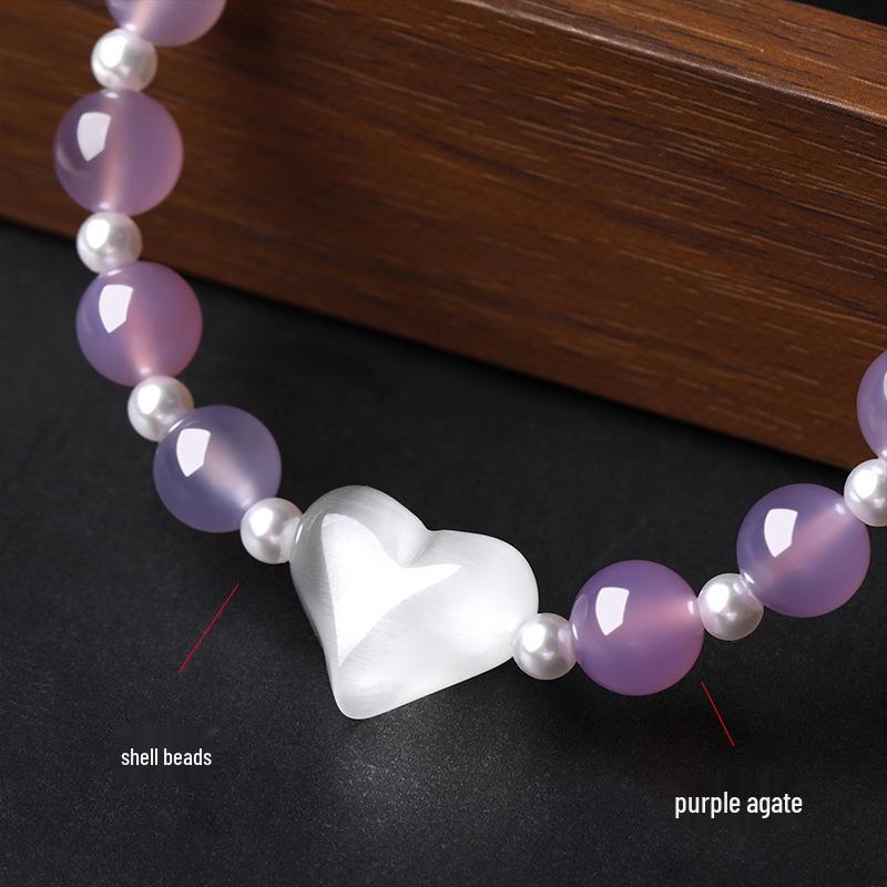 Purple Agate Heart-Stealing Bracelet: Enchanting Peach Shell Beads for Women, Luxurious High-End Charm
