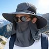 Men Fisherman Hat Wide Brim Breathable Mesh Design Quick-Drying Bucket Hat with Neck Shawl Face Guard Outdoor Fishing Hat