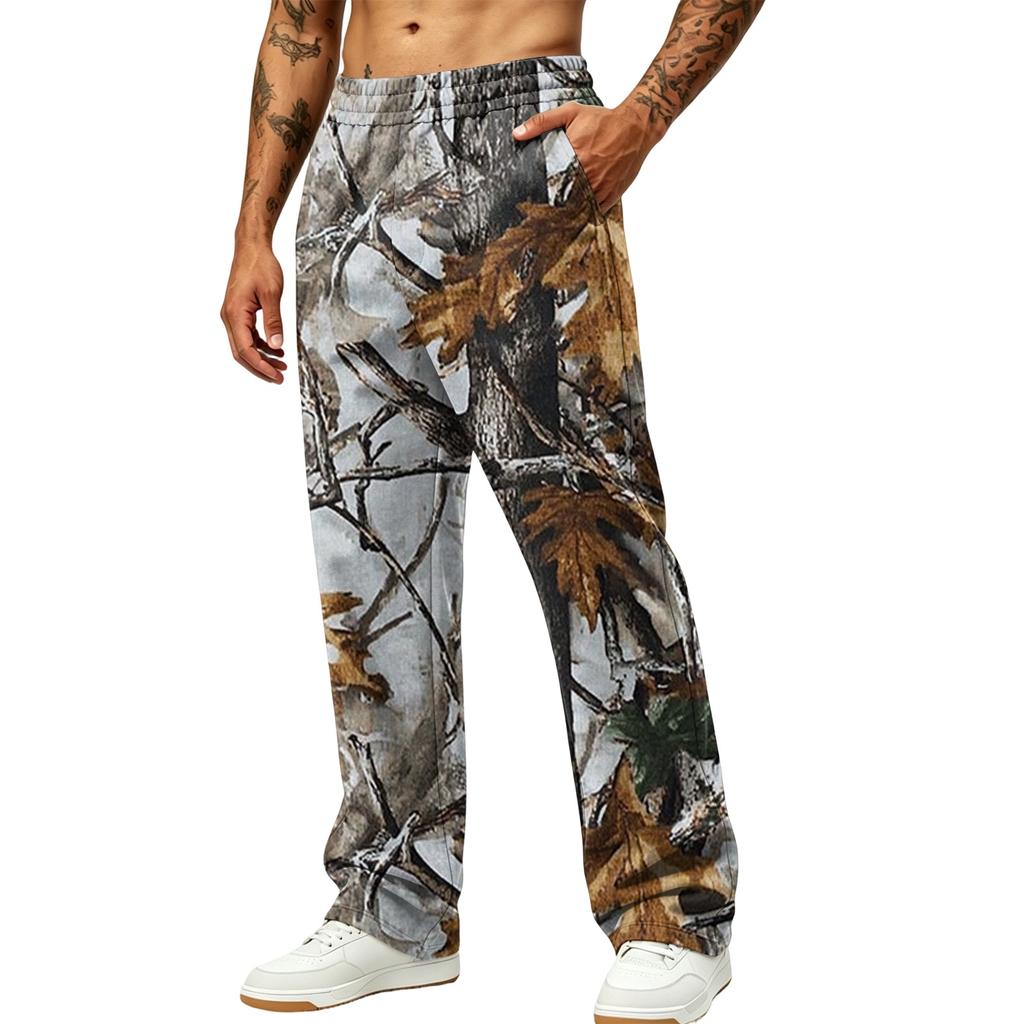 Men's Casual Printed Wide Leg Hunting Jogger Pants with Pockets Relaxed Fit