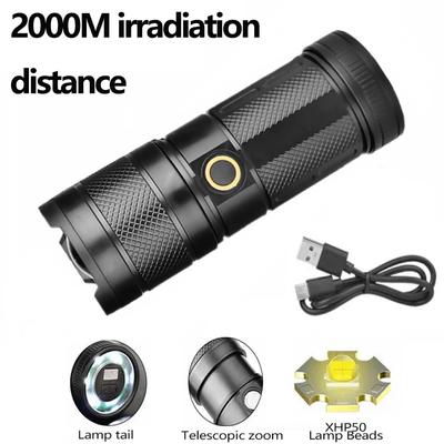 High Power White Laser Flashlight LED Outdoor Zoom Multifunctional Flashing Rechargeable Power Bank Strong Light P50 Flashlight