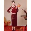 Velvet-Lined Red Cheongsam with Thickened Fabric: 2025 New Long-Sleeved Chinese Style Winter Dress