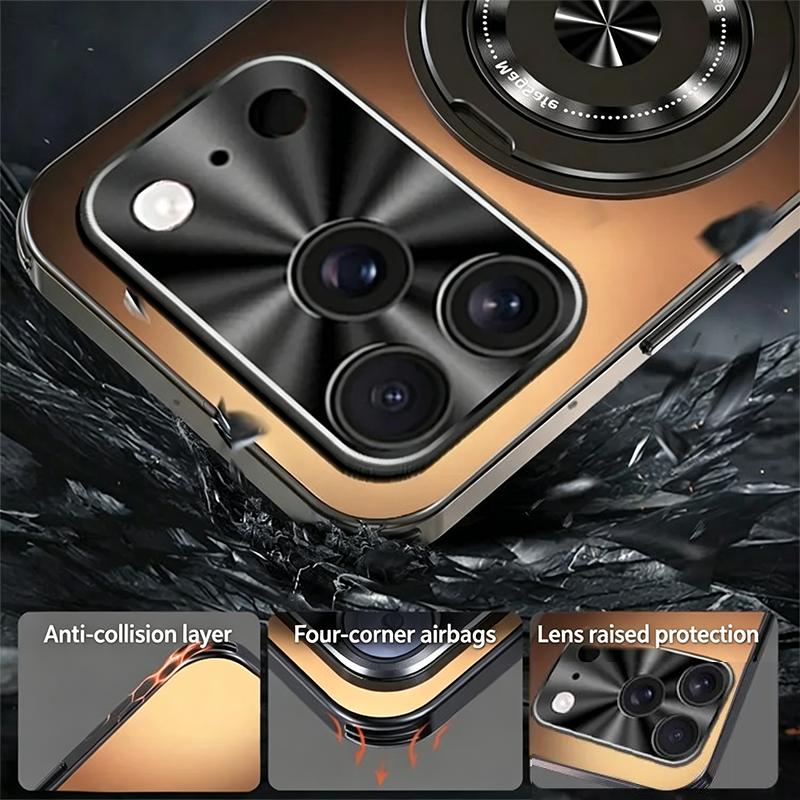 Matte PC Phone Case For iPhone 17 17 Pro 17 Pro Max Metal Lens Frame 360° Rotatable Magnetic Kickstand Shockproof Protective Cover