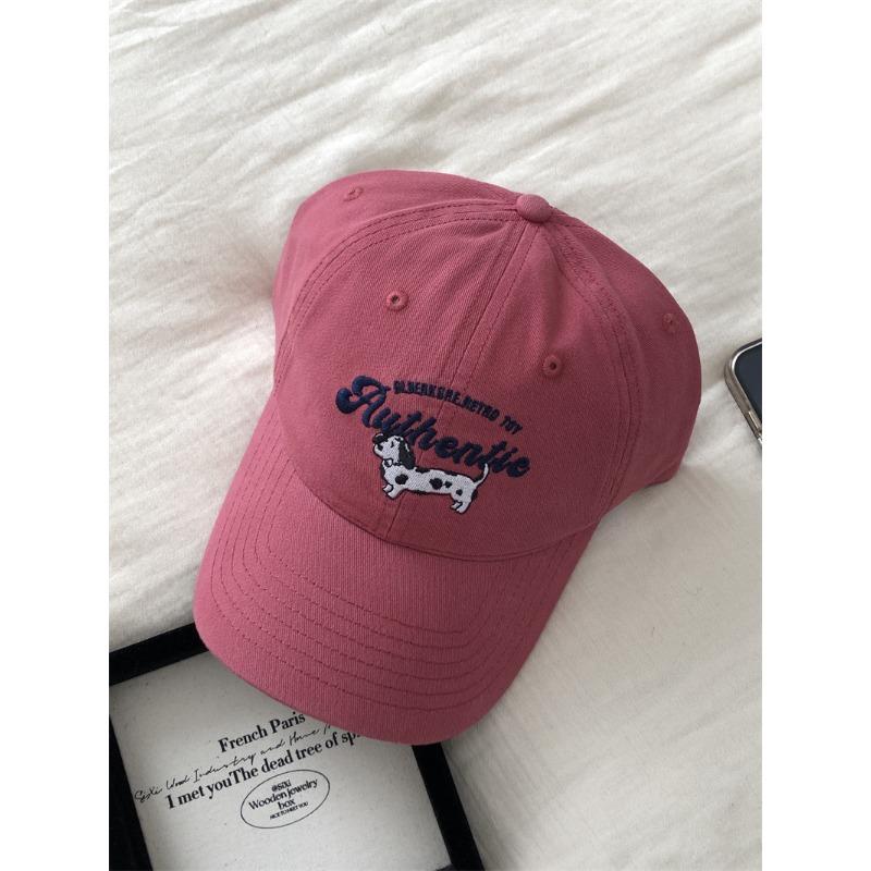 Vintage Spotted Dog Embroidered Baseball Cap Children Spring Summer Versatile Street Plum Color Cap Tide