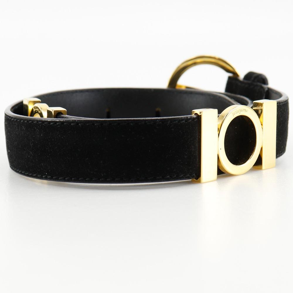 Salvatore Ferragamo Gancini Belt Black/gold Suede/Plated Gold Women Used