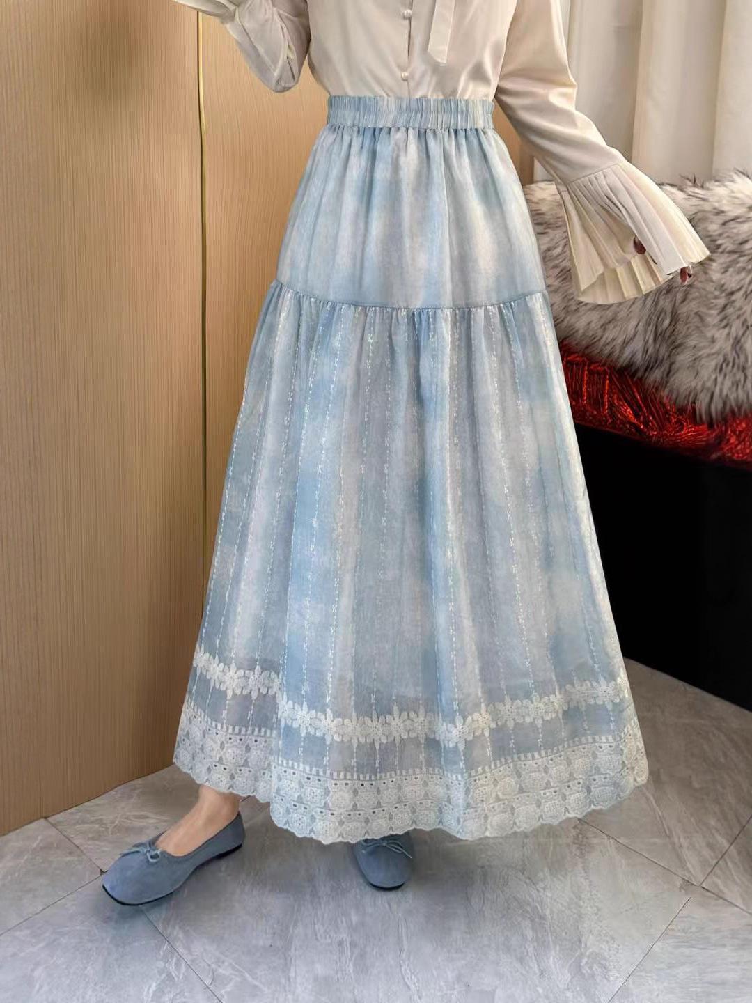 

French Embroidered Waist-Cinching A-Line Maxi Dress One Size