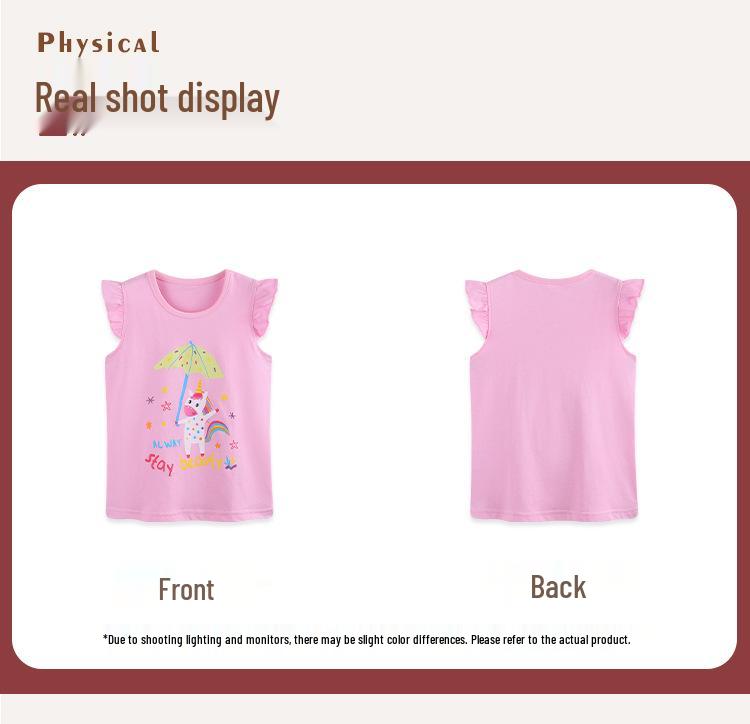 European & American Style Unicorn Print Ruffle Sleeve Girls' Summer T-shirt
