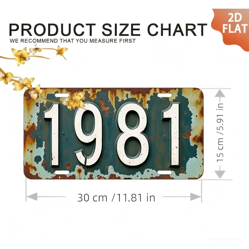 High Definition Metal Tin Sign Vintage Year Number License Plate Style Rustic Retro Wall Art Decor for Home Bar Garage