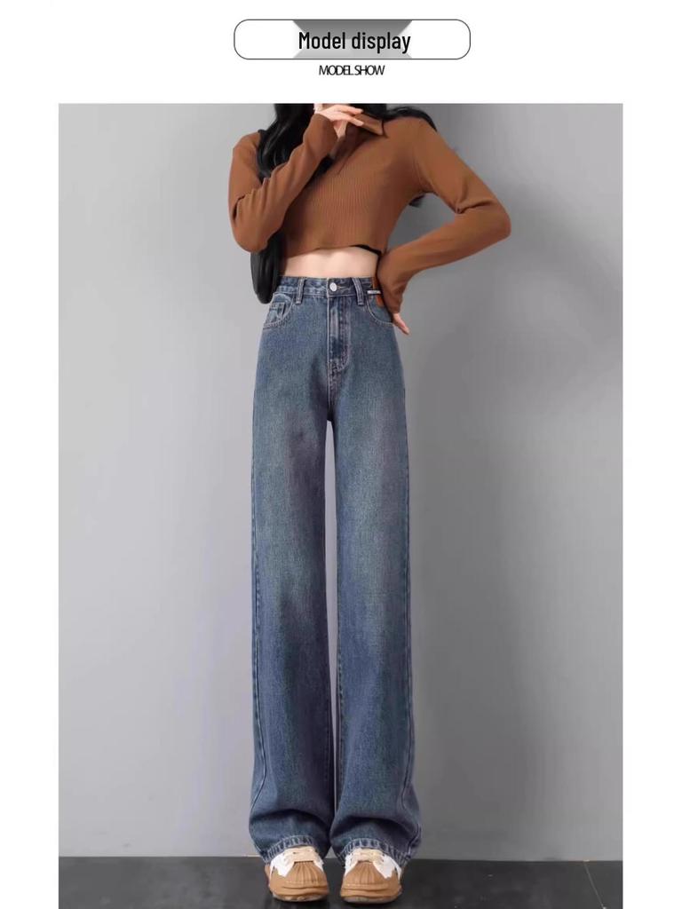 Women's Jeans 2025: High-Waist, Slimming, Velvet Straight-Leg Pants for Spring & Autumn