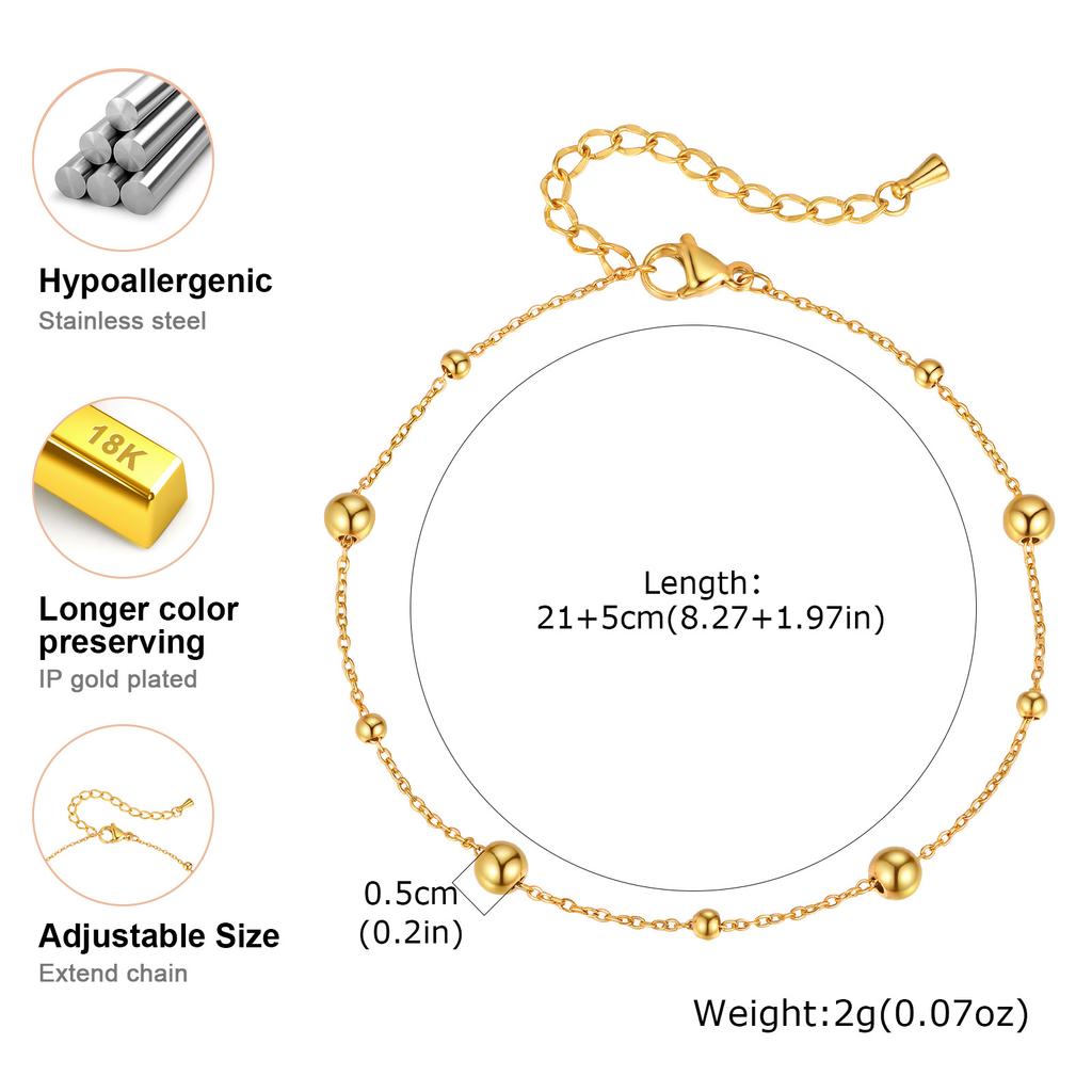 Vnox Stainless Steel Small Beads Anklets, Simple Gold Color 21-26cm Adjustable Chain Foot Bracelet, Fashion Jewelry Gifts