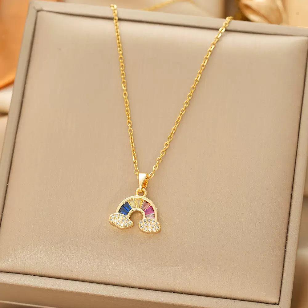 Colorful Rainbow Necklace with Micro-set Zircon: High-Quality, Exquisite Jewelry for Girls