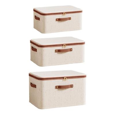 Large Capacity Foldable Storage Bin with Lid Zippered Cotton Linen Cover For Home Bedding Closet Organization