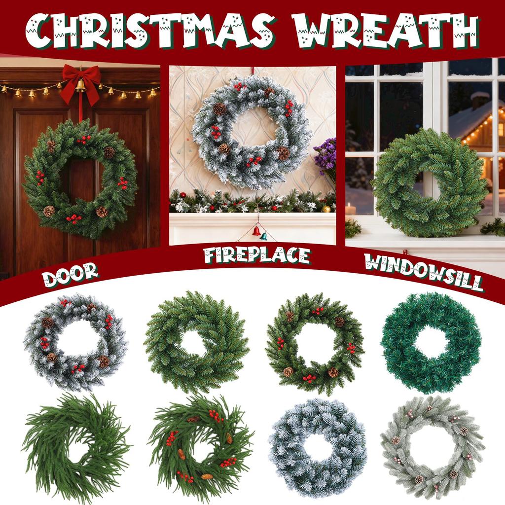 60cm Christmas Wreath Artificial Flower Decoration Wreath Door Hanging Wall Hanging With Lightstrip