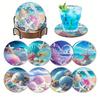 8pcs/Set DIY Diamond Painting Coasters with Holder Anti Slip Wood Drip Mats Crystal Rhinestones Diamond Art Coasters for Adults