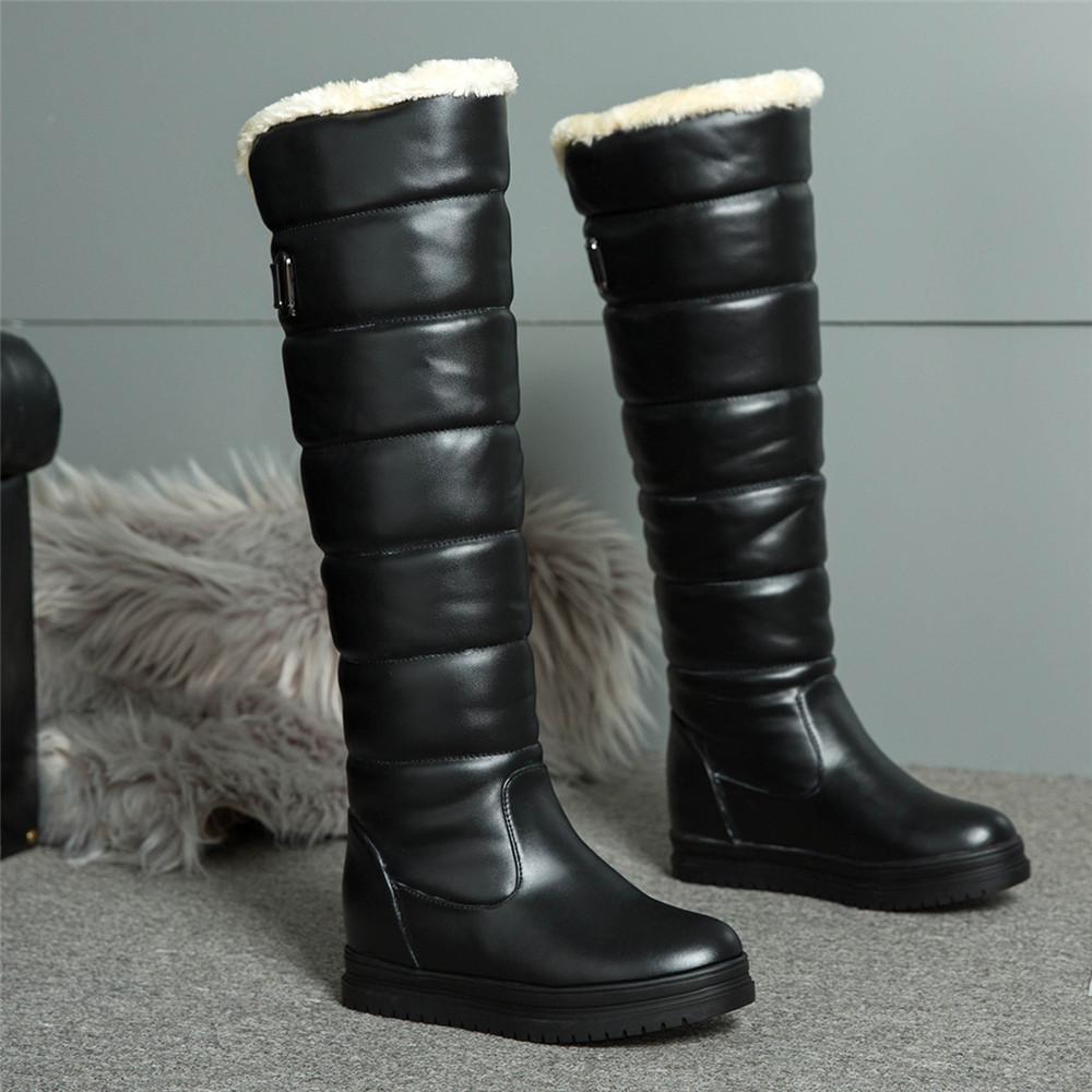 Fashion Winter Warm Pink White Snow Boots Women Shoes 2025 Low Heels Knee High Boots Female Platform Plush Long Boats Mujer Black 34-43