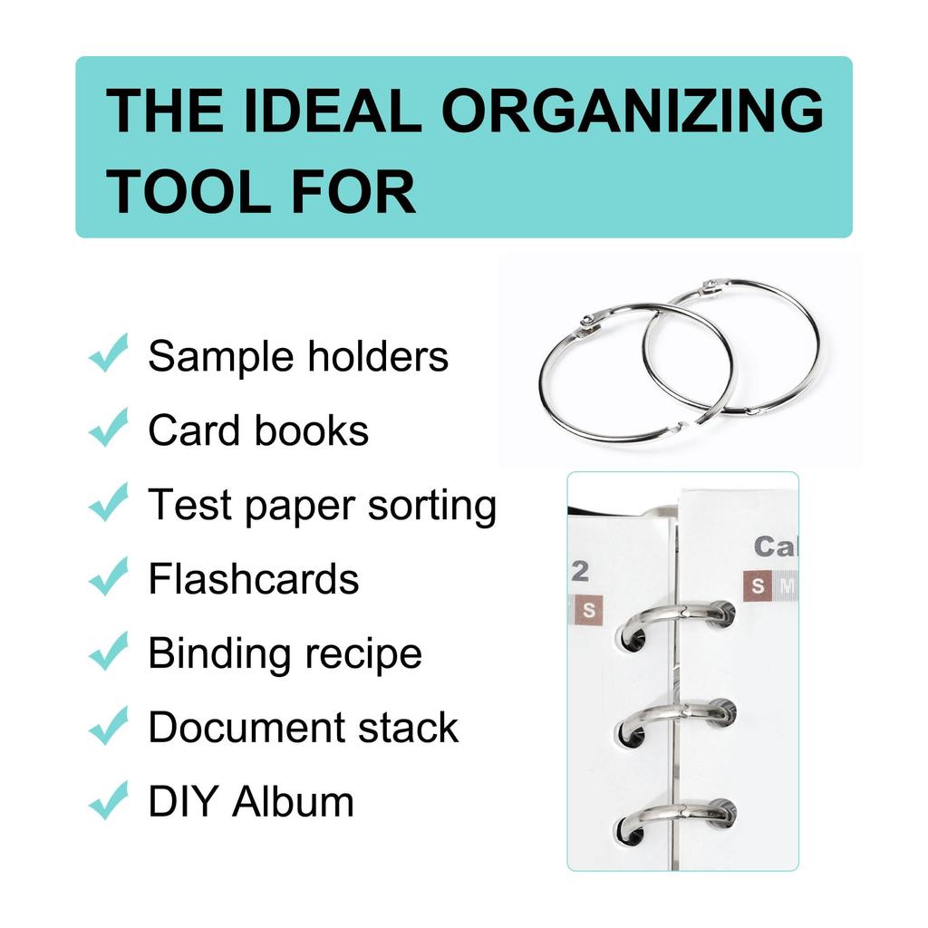 Uxcell Binder Rings for Home Office Can Be As 5cm Inner 6 Pieces Loose-Leaf Use, Keychains, Open/Close, Metal, Silver, Diameter,