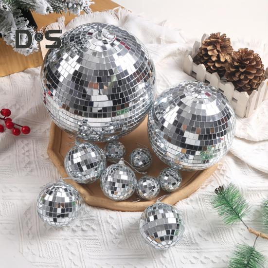 Silverspegel Discokula Ornament Reflekterande Hängande Discokula Dekorationer för 70-tals Retro Fest Jul Födelsedagar Tillbehör