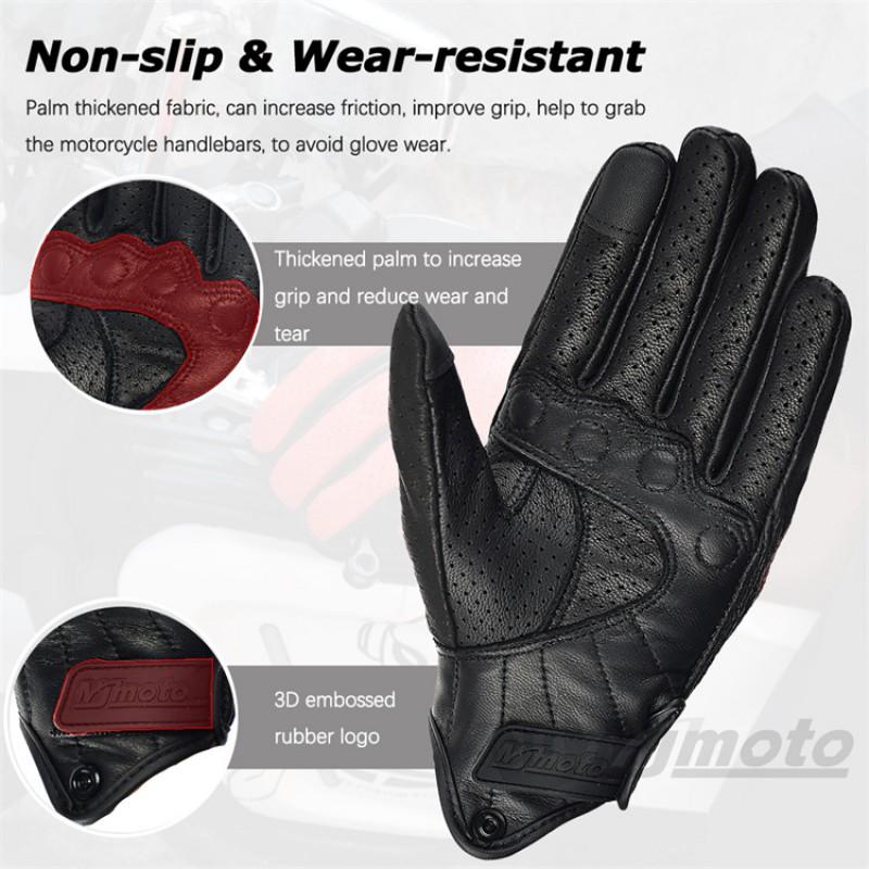 Men Women Leather Motorcycle Gloves Breathable Perforated Riding Touchscreen Compatible Anti-Slip