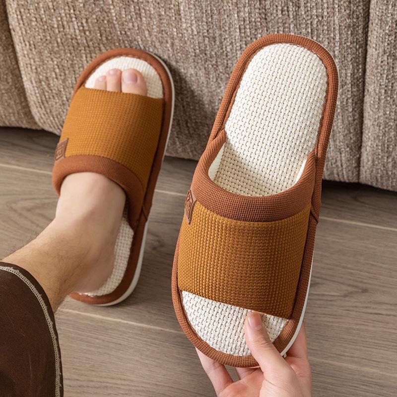 Linen slippers spring and autumn couple four seasons indoor household cotton and linen home non-slip summer