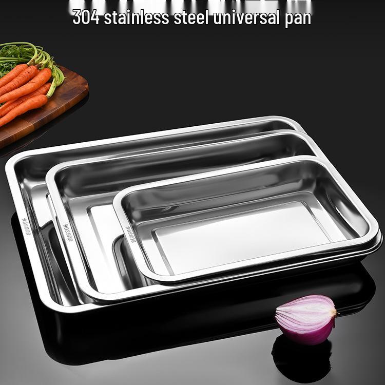 304 Food Grade Stainless Steel Rectangular Tray for Barbecuing, Fish, Steamed Rice - Household and Commercial Use.