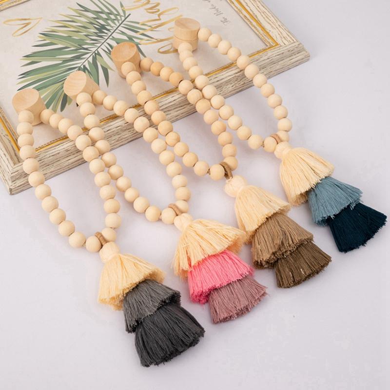 2pc Bead Garlands Curtain Tiebacks Rainbow Tassel Wood Bead Magnetic Curtain Tiebacks For Home Office Living Room Decoration