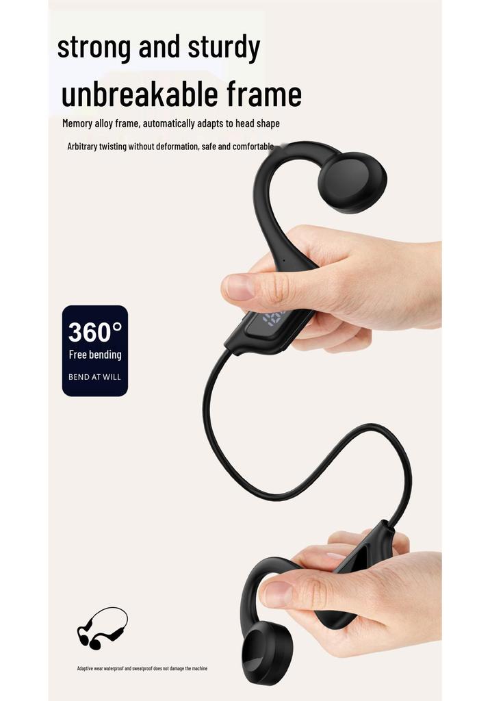 Top-Selling Bone Conduction Sports Bluetooth Earphones with Ear-Hook, Air Conduction, Deep Bass, Digital Display, and MP3 Memory Card Slot