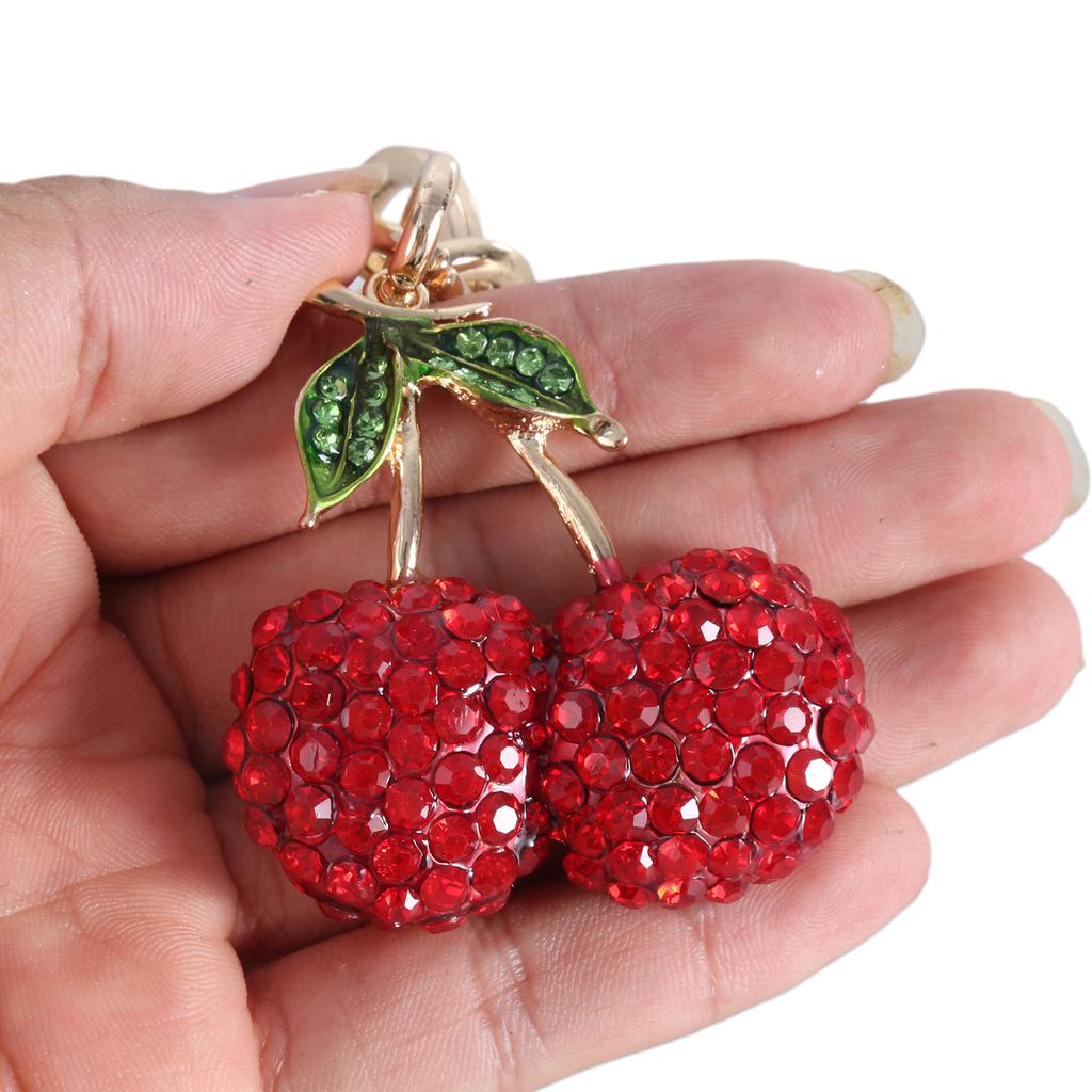 Rhinestone Cherry Charm Keychains Simple Pendant Car Keyring Backpack Decoration Fashion Jewelry for Women Girls
