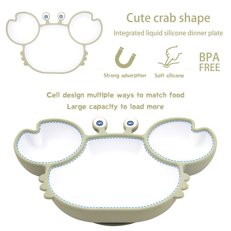 Silicone Dinner Plate Baby Bowl, Cartoon Crab Divider Bowl, Anti-fall Auxiliary Training
