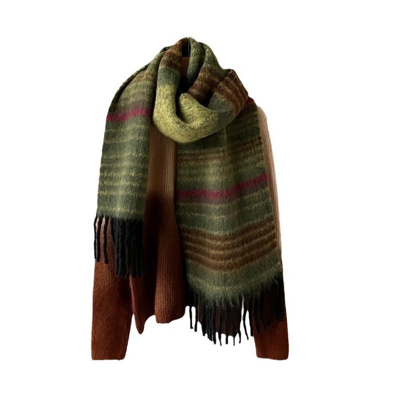 New Saturn mohair imitation cashmere plaid scarf women's winter high-end wool versatile shawl thickened and warm