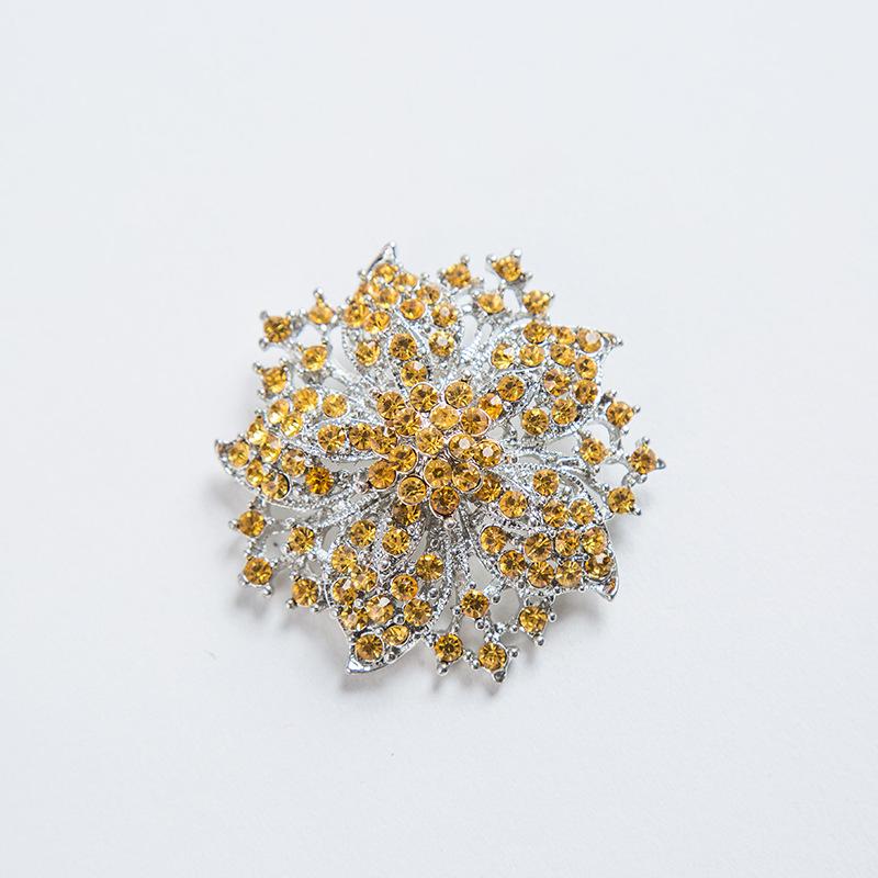 High-End Rhinestone Flower Safety Pin Brooch - Zinc Alloy Suit Accessory