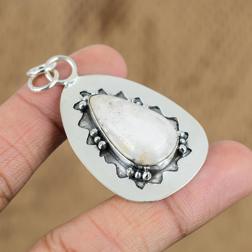 925 Silber Kronenchakra Birnenförmiger Skolezitstein Ethnisch Geburtstag Verlobung Anhänger