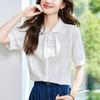 Summer Women Short Sleeve Apricot Embroidered Shirt Chinese Style Pure Cotton Button Top