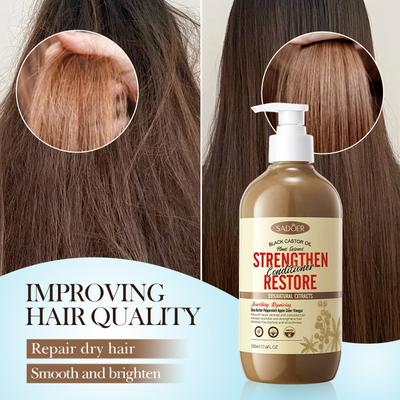 500 ml schwarzer Rizinusöl-Pflegespülung, nährender und reparierender Conditioner, große Kapazität, zur Verbesserung der Haarpflege bei krausem Haar und Spliss