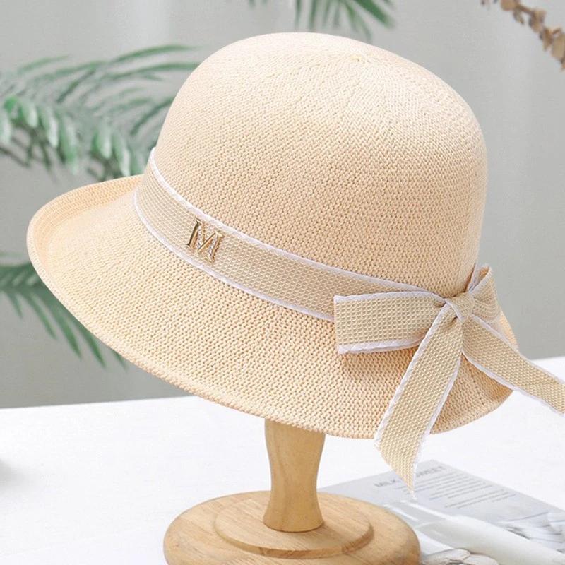 Women'S Flip Brim Bucket Hat Bow Ribbon Sun Hat Soft Breathable Korean Style Spring Summer Outdoor Travel Casual Sun Protection