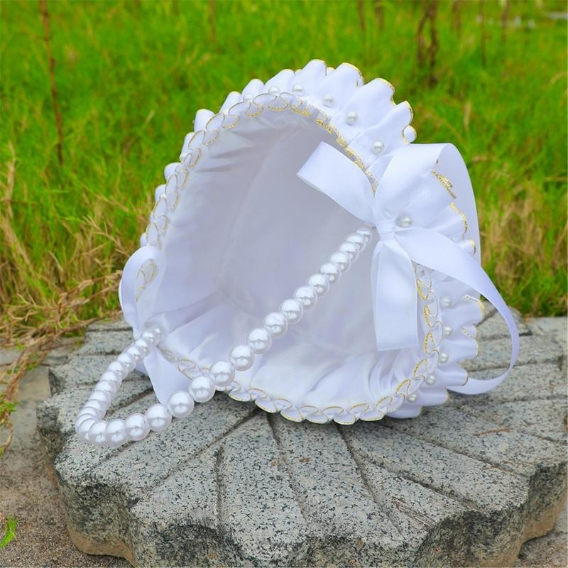 Decorative Pearls Embellished Storage Basket With Golden Edges for Wedding Reception Party Decorations