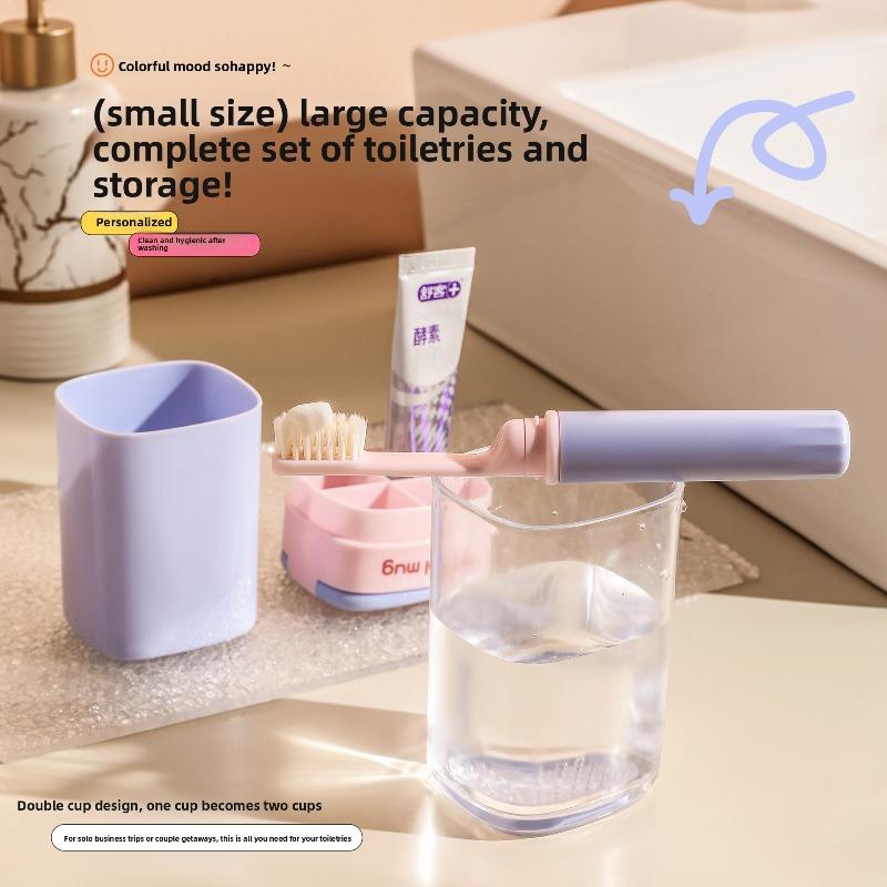 Reise-Kulturbecher, Kulturbeutel-Set, Mundspülbecher, Zahnpasta, Zahnbecher, Reiseartikel, Tragbare Faltzahnbürste, Reise-Set