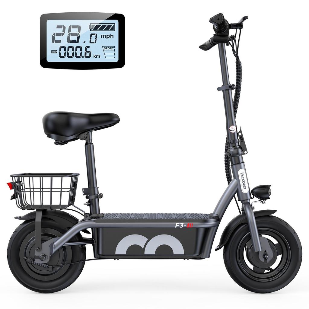 IScooter F3 10'' Elektroroller 1000W Motor Akku 48V/13Ah Höchstgeschwindigkeit 45KM/H Sitz Und Korb Kleiner Einkaufsroller