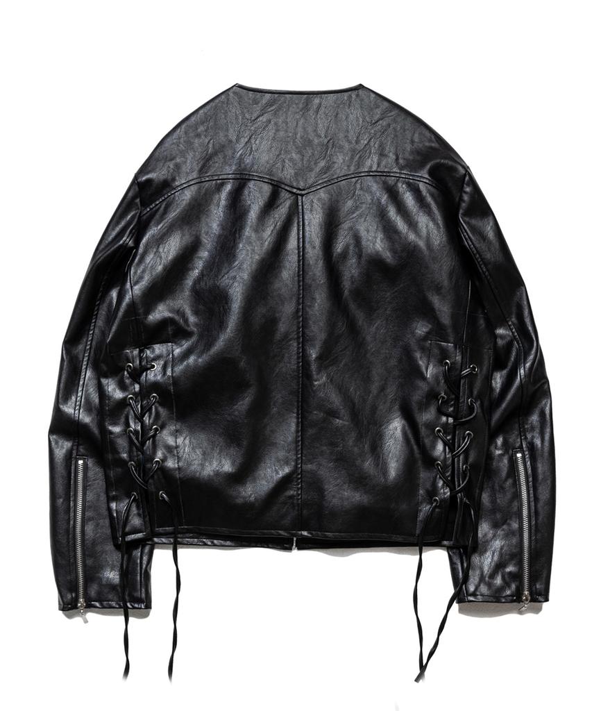Vastic Collarless Western Leather Jacket_Black