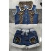 Baby Girls Denim Casual Outfit Sets Sleeveless Leopard Print Denim Leopard Print Denim Shorts Suits Girls